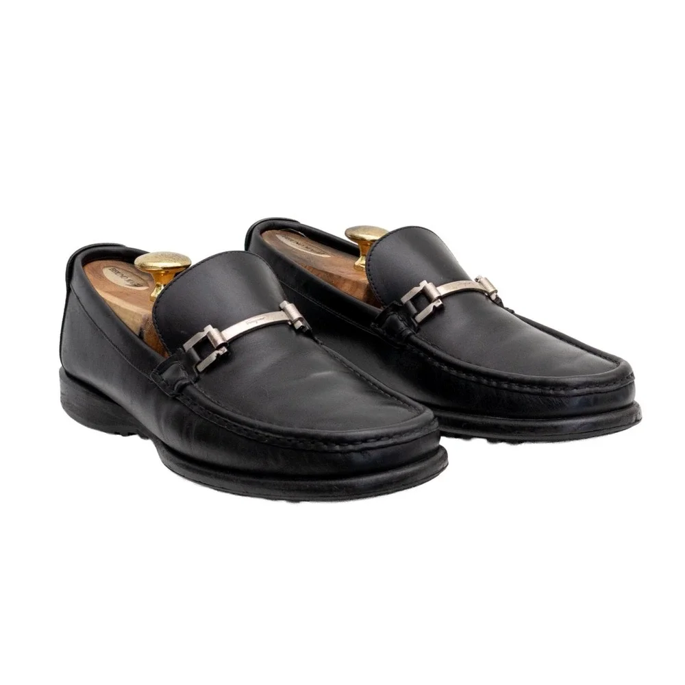 SALVATORE FERRAGAMO Men's‎ Size 8.5 D Black Leather Horsebit Loafers Italy